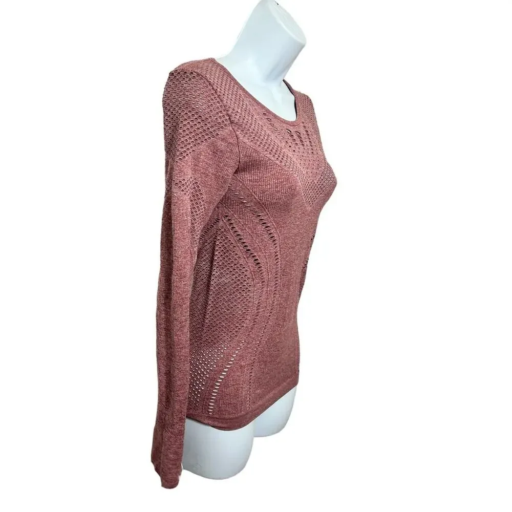 Alo Yoga Lark Seamless Laser Cut Mesh Top Sz Small Long Sleeve Rosewood Stretch
